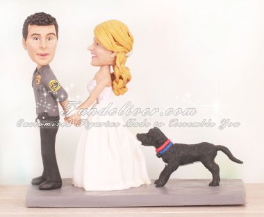 Dog Biting on Back of Bride Dress Wedding Cake Toppers