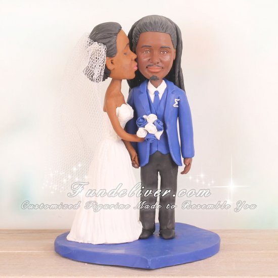 Bride Kissing Groom On Cheek Wedding Cake Toppers - Click Image to Close