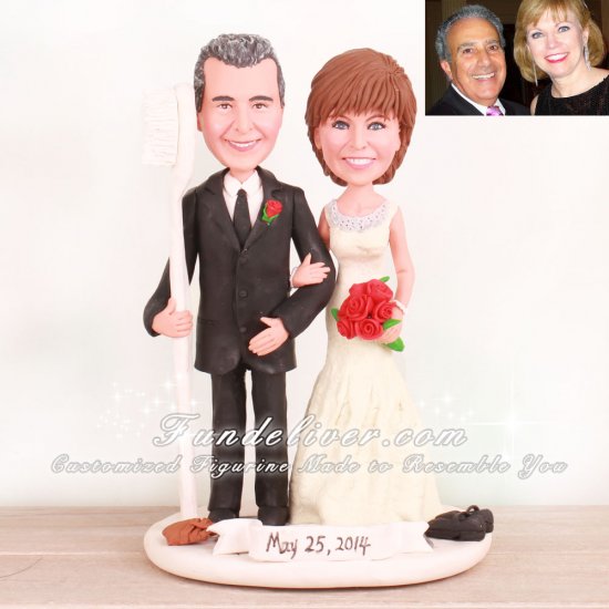 Dentist Groom Arm Around Toothbrush Cake Toppers - Click Image to Close