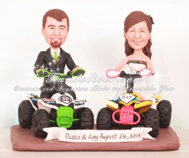 Bride and Groom Riding ATVs Wedding Cake Toppers