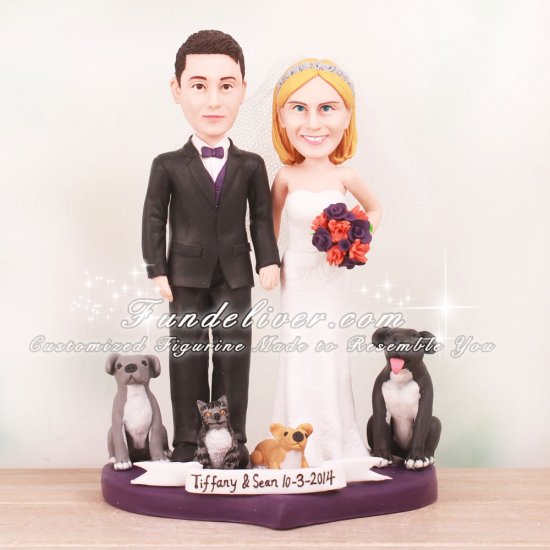 Bride Groom and Pets Wedding Cake Toppers - Click Image to Close
