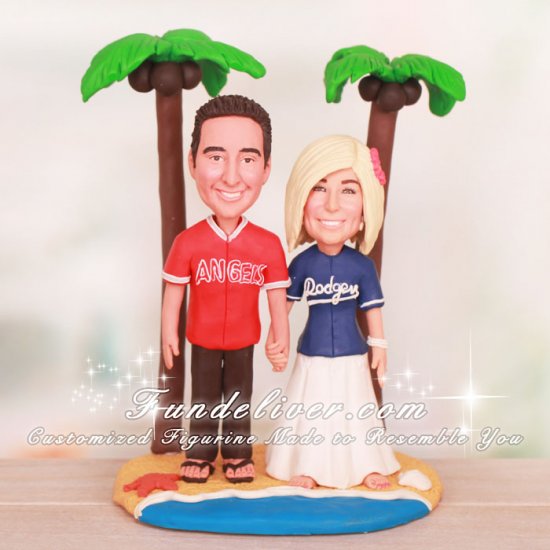 Two Palm Trees Beach Theme Sports Wedding Cake Toppers - Click Image to Close