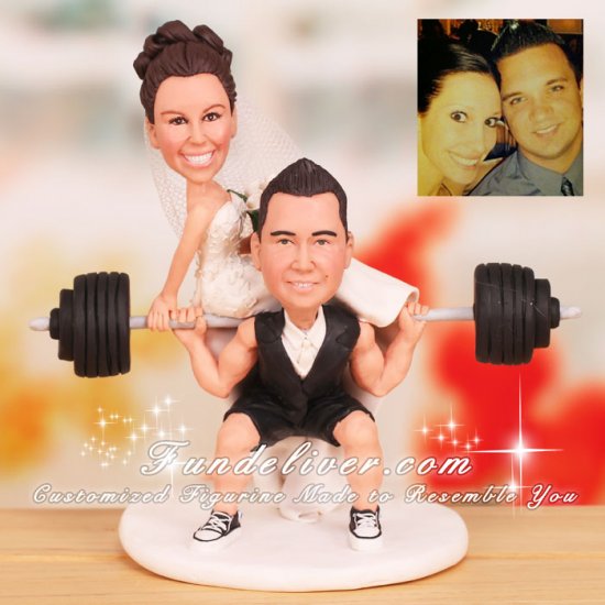 Bride Sitting on Barbell Powerlifting Cake Toppers - Click Image to Close