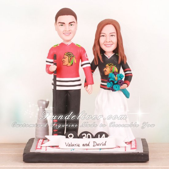 Chicago Blackhawks Ice Hockey Wedding Cake Toppers - Click Image to Close