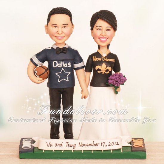 New Orleans Saints and Dallas Cowboys Football Wedding Cake Toppers - Click Image to Close