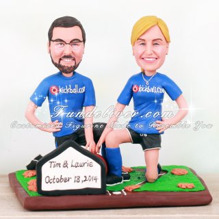 Sports Cake Toppers with Bride and Groom in Uniforms on Kickball Diamond