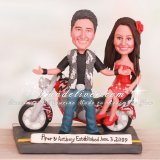 Bride Sitting Sideway on Motorcycle Wedding Cake Toppers