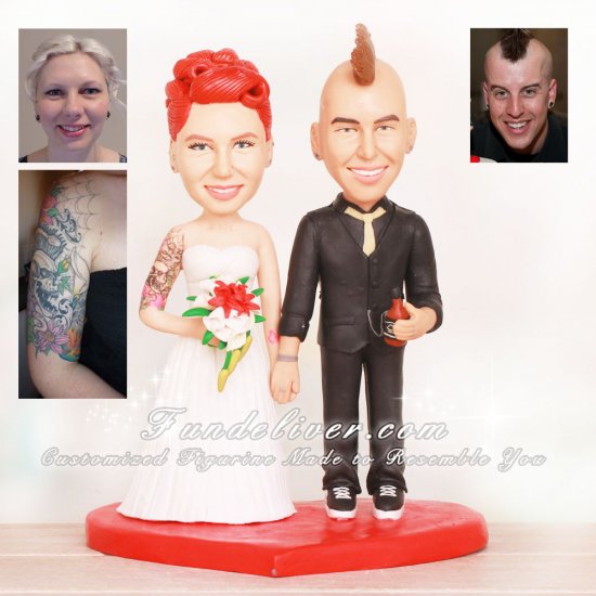 Couple with Mohawk and Tattoos Wedding Cake Toppers - Click Image to Close