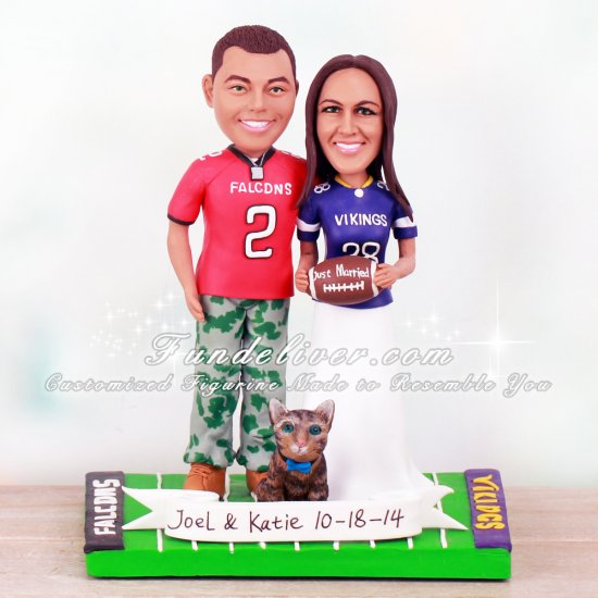 Football Wedding Cake Toppers with Falcons Groom and Vikings Bride - Click Image to Close