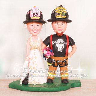 Dead Season Theme Firefighter Wedding Cake Toppers