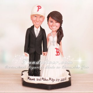 Phillies and Red Sox Baseball Wedding Cake Toppers