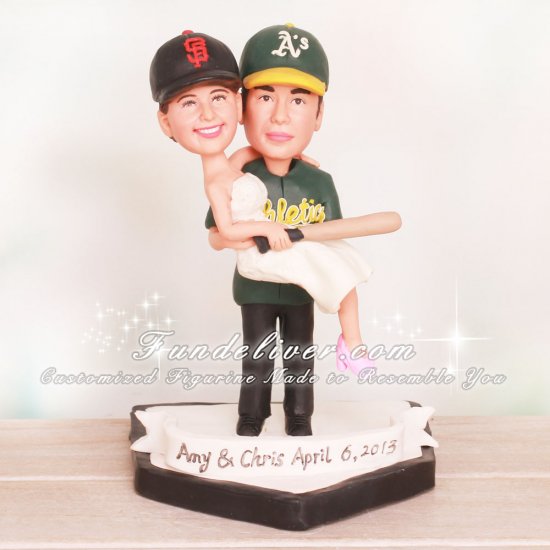San Francisco Giant and Oakland Athletics Wedding Cake Toppers - Click Image to Close