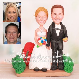 Bride and Groom on a Trail Hiking Wedding Cake Toppers
