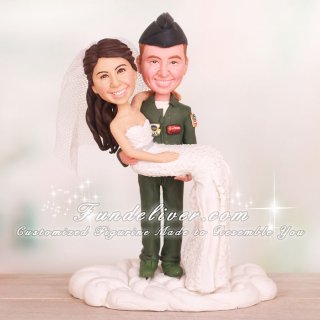 Groom In Flight Suit Wedding Cake Toppers with Cloud Base