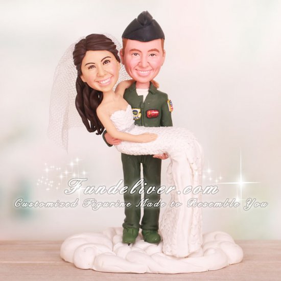 Groom In Flight Suit Wedding Cake Toppers with Cloud Base - Click Image to Close