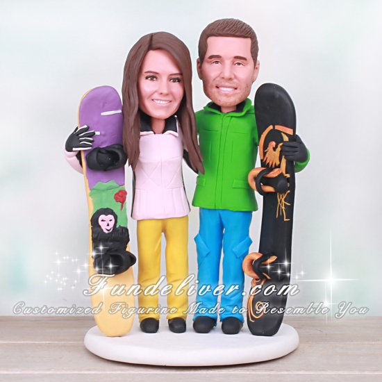 Snowboard Cake Topper with Bride and Groom Snowboarders - Click Image to Close
