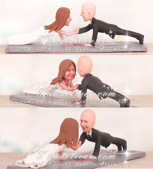 Bride and Groom Doing the Plank Wedding Cake Toppers - Click Image to Close