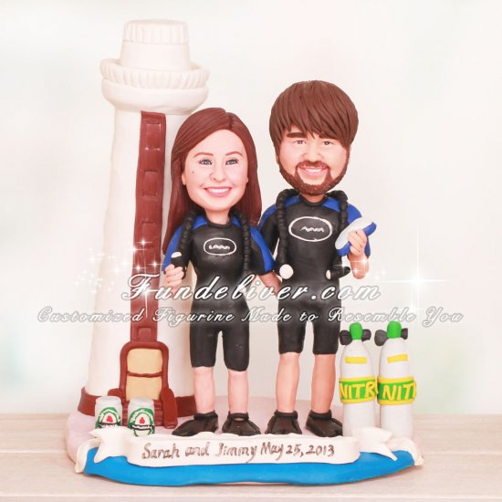 Lighthouse Scuba Diving Wedding Cake Toppers - Click Image to Close