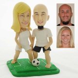 Beach Soccer Wedding Cake Toppers, Bride and Groom Figurines Chasing Soccer Ball