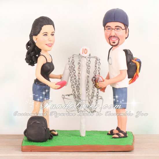 Frisbee Disc Golfing Wedding Cake Toppers - Click Image to Close