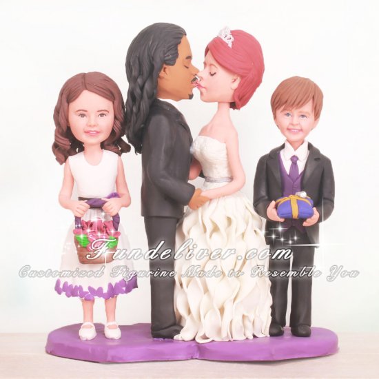 Bride Kissing Groom Cake Topper with Flower Girl and Ring Bearer - Click Image to Close