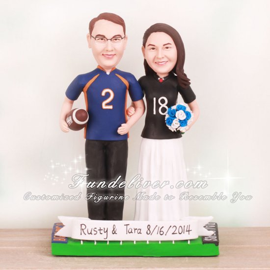 Oakland Raiders and Denver Broncos Football Wedding Cake Toppers - Click Image to Close