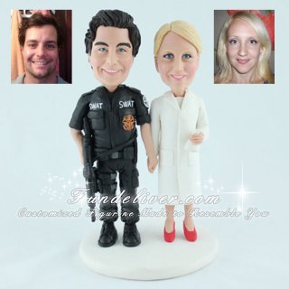 Federal SWAT Officer and Scientist Wedding Cake Toppers
