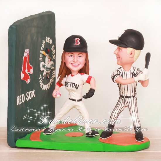 New York Yankees and Boston Red Sox Baseball Wedding Cake Toppers - Click Image to Close