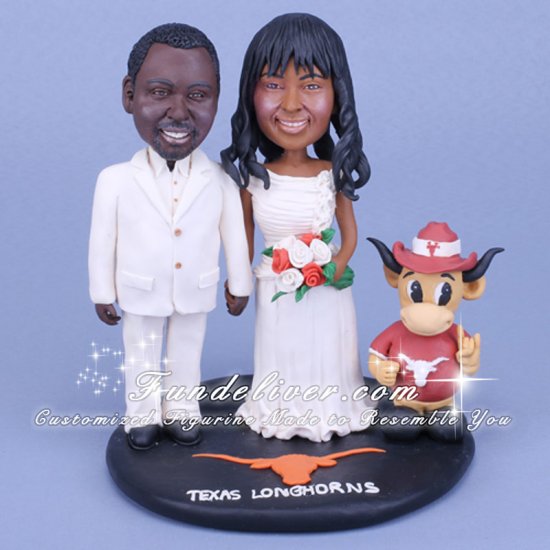 University of Texas UT Theme Longhorns Wedding Cake Topper with Bevo Mascot - Click Image to Close