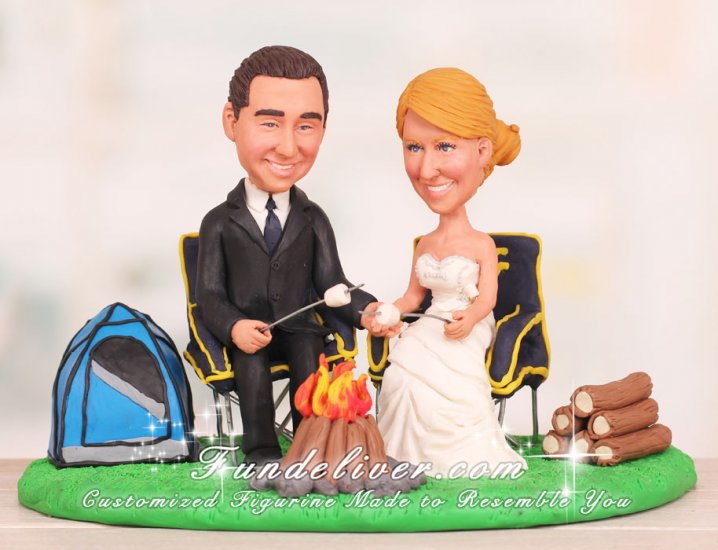 Roasting Marshmallows Over Campfire Camping Wedding Cake Toppers - Click Image to Close