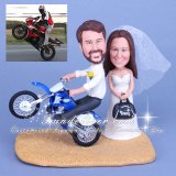 Groom Doing Wheelie on Motorcycle Wedding Cake Toppers