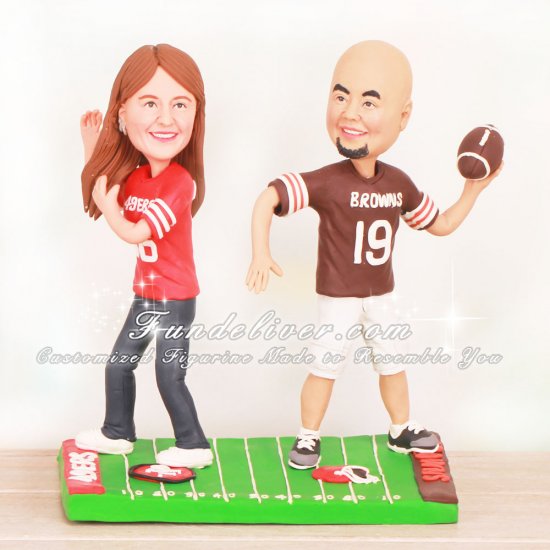 Passing Pose Cleveland Browns and San Francisco 49ers Wedding Cake Toppers - Click Image to Close