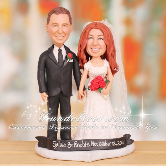 Romantic Wedding Cake Topper with Rose and Heart Base - Click Image to Close