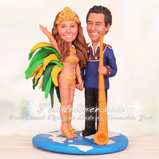 Couple in Traditional Dress of Brazil and Switzerland Cake Toppers - Click Image to Close