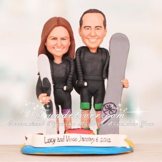 Scuba Diving Snowboard and Snow Skis Sports Wedding Cake Toppers