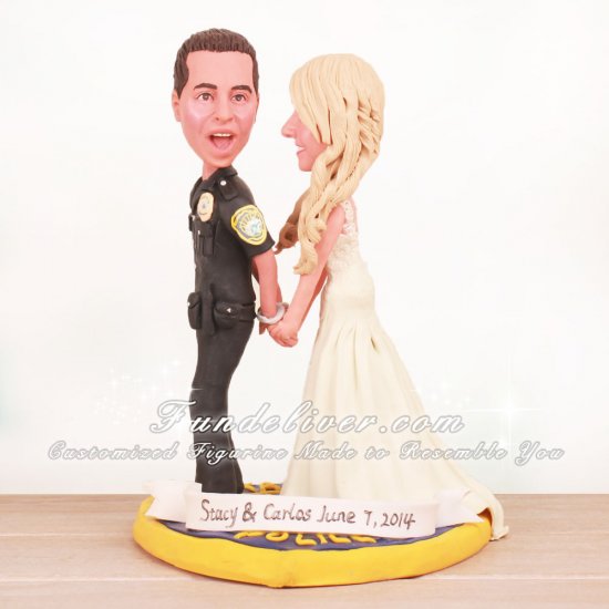 Bride Placing Groom Under Arrest Police Wedding Cake Toppers - Click Image to Close