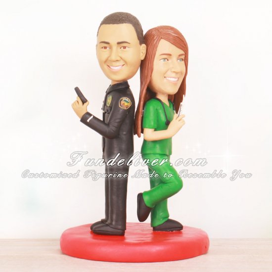 Dueling Cake Toppers with Bride Holding Syringe and Groom Holding Handgun - Click Image to Close