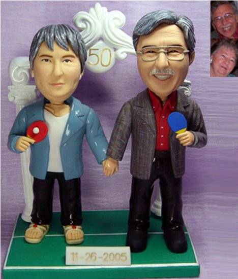 50th Wedding Anniversary Table Tennis Ping Pong Theme Cake Toppers - Click Image to Close