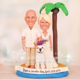 Beach Theme Bride Groom and Dog Wedding Cake Toppers
