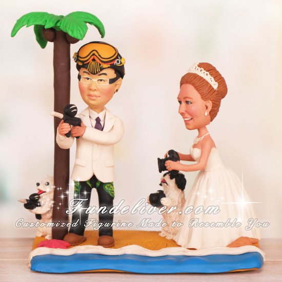 Groom Playing Paintball Bride Photographing Him Wedding Cake Toppers - Click Image to Close