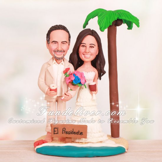 Groom Holding Cigarette Tropical Beach Wedding Cake Toppers - Click Image to Close