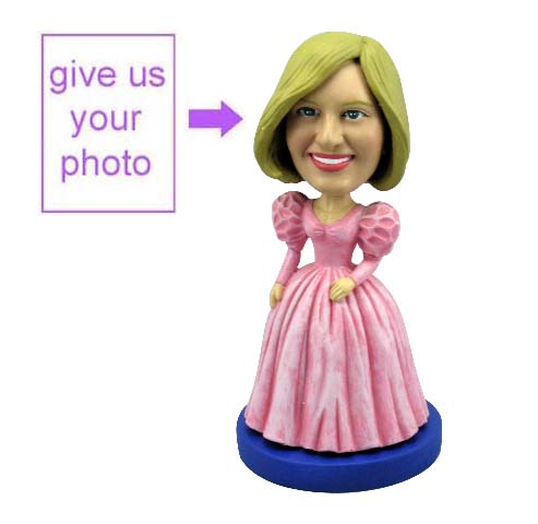 Custom Sculpted Woman Figurine in Pink Dress - Click Image to Close