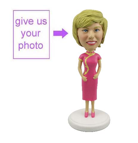 Personalized Gift - Woman Figurine in Pink Chinese Outfit - Click Image to Close